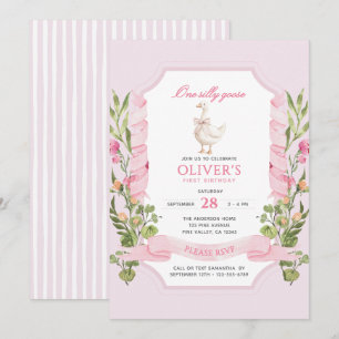 One Silly Goose Pink 1st Birthday Invitation