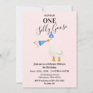 One Silly Goose Pink 1st Birthday Invite