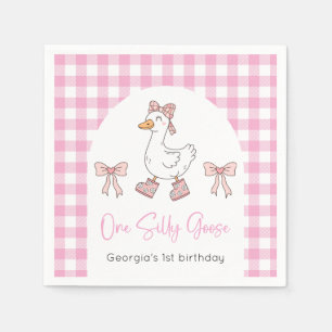 One Silly Goose Pink 1st Birthday Napkin