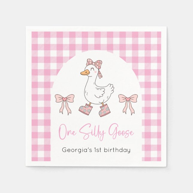 One Silly Goose Pink 1st Birthday Napkin (Front)