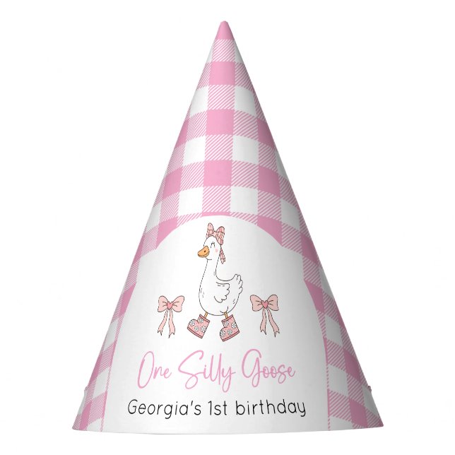 One Silly Goose Pink 1st Birthday Party Hat (Front)