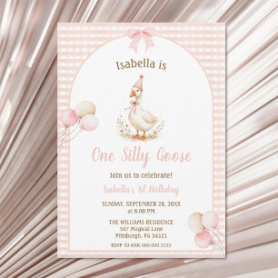 One Silly Goose Pink 1st Birthday Party Invitation