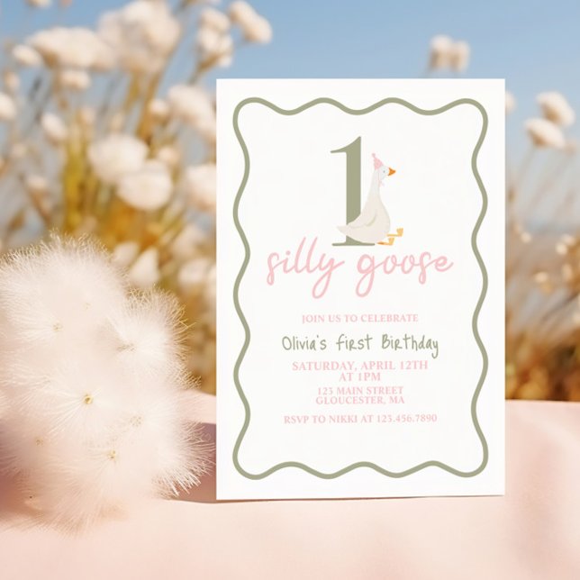 One Silly Goose pink and green Invitation (Creator Uploaded)