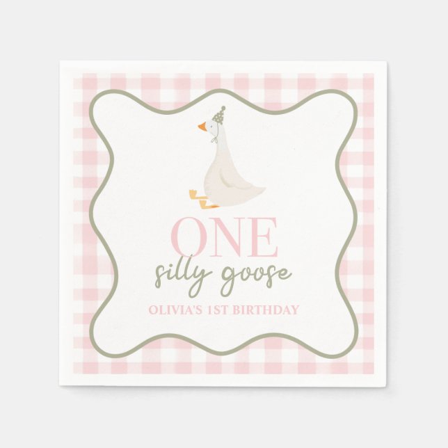 One Silly Goose pink and green Napkin (Front)
