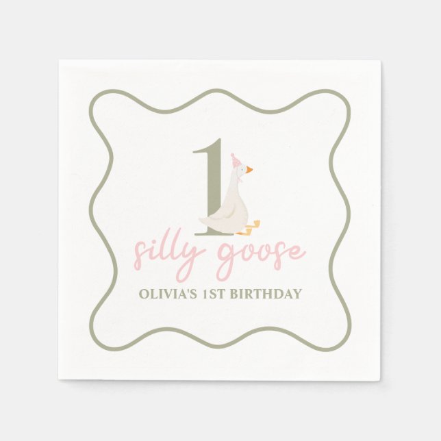 One Silly Goose pink and green Napkin (Front)