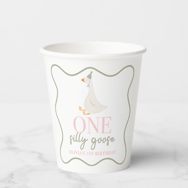 One Silly Goose pink and green Paper Cups (Front)