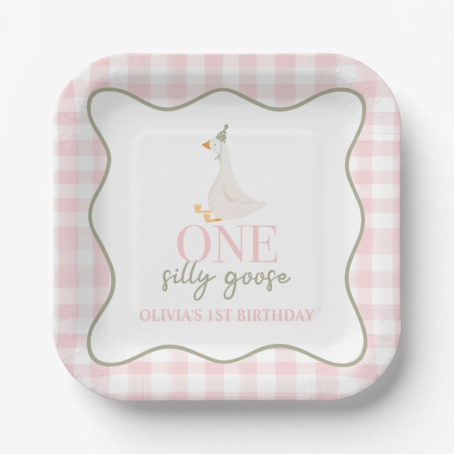 One Silly Goose pink and green Paper Plate (Front)