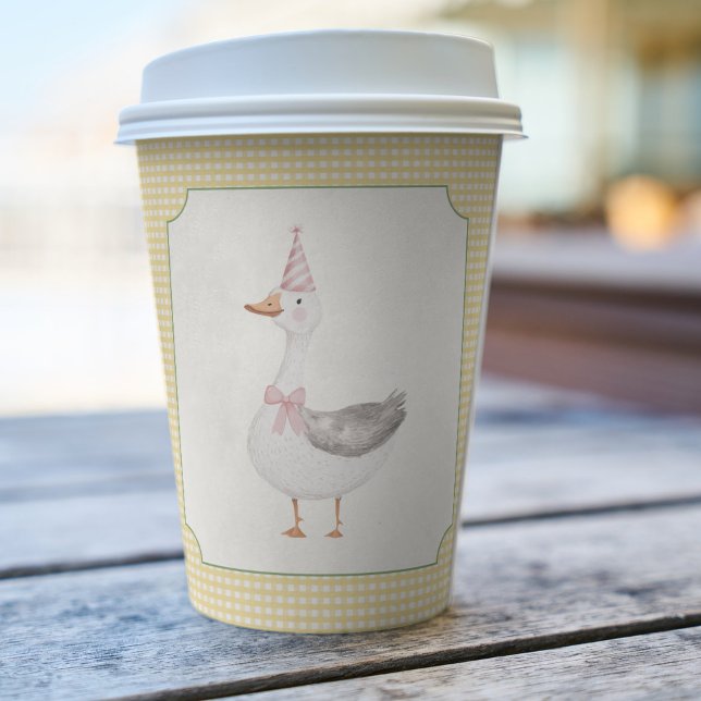One Silly Goose Pink and Yellow Gingham Paper Cups (Silly Goose Birthday Party Paper Cup)