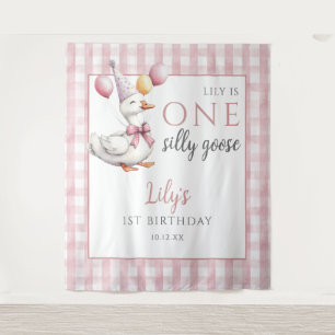 One Silly Goose Pink Birthday Photo Backdrop Tapestry