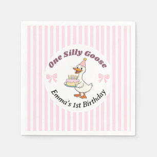 One Silly Goose Pink Bow 1st Birthday  Napkin