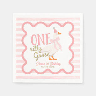 One Silly Goose Pink Bow 1st Birthday Napkin