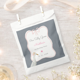 One Silly Goose Pink Bow 1st Birthday Party Favour Bag