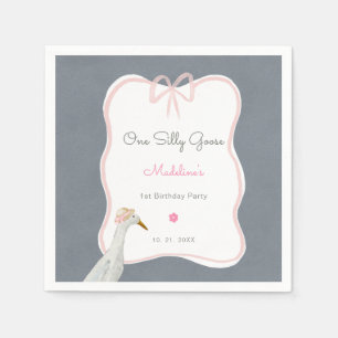 One Silly Goose Pink Bow 1st Birthday Party Napkin