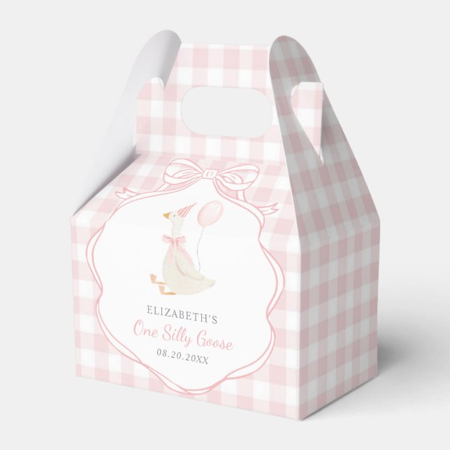One Silly Goose Pink Bow First Birthday Favor Box (Front Side)