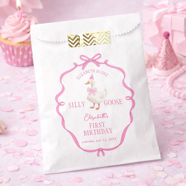 One Silly Goose Pink Bow First Birthday  Favour Bag (One Silly Goose Pink Bow First Birthday Favor Bag)
