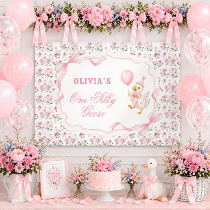 One Silly Goose Pink Bow Floral 1st Birthday Banner