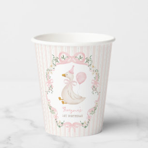 One Silly Goose Pink Bow Floral 1st Birthday Paper Cups