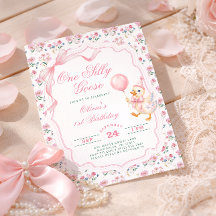 One Silly Goose Pink Bow Girl 1st Birthday