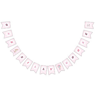 One Silly Goose Pink Bow Girl 1st Birthday Party Bunting Flags