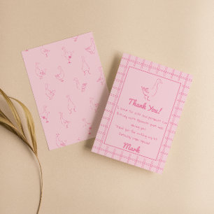 One Silly Goose Pink Drawn 1st Birthday Thank You Card
