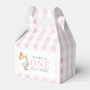 One Silly Goose Pink Gingham 1st Birthday Favor Box