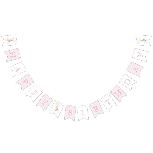 One Silly Goose Pink Gingham Girl First Birthday Bunting Flags (All)