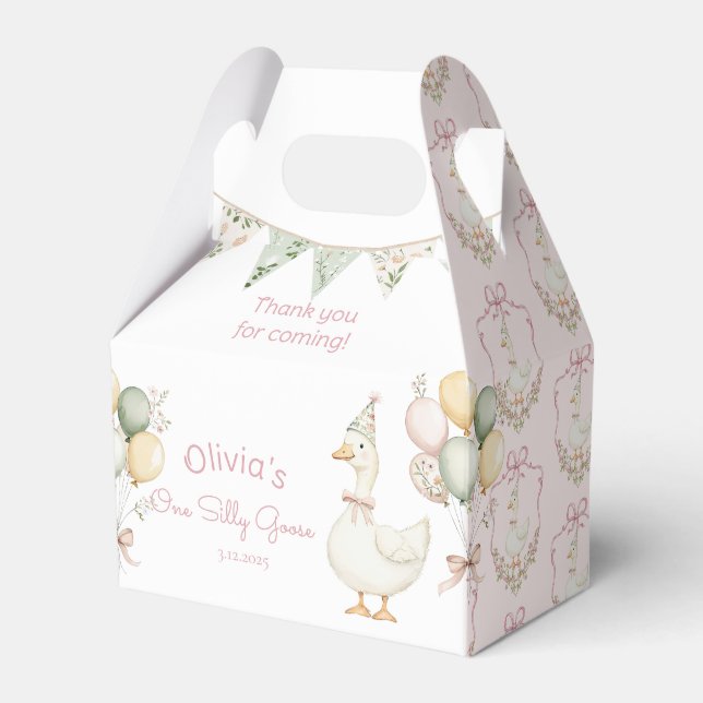 One Silly Goose Pink Girl 1st Birthday Favor Box (Front Side)