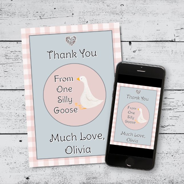 One Silly Goose Pink Grey Birthday Party Thank You Card (One Silly Goose Pink Gray Birthday Party Thank You Card)