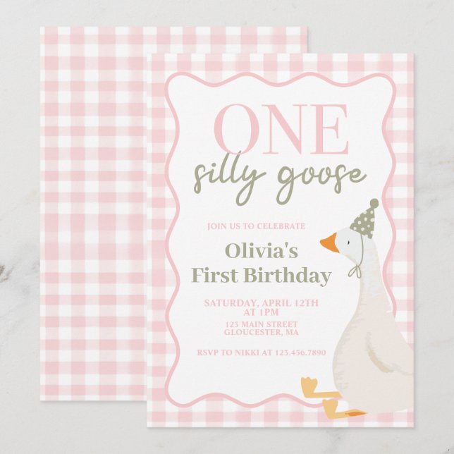 One Silly Goose pink Invitation (Front/Back)