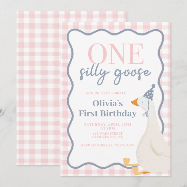 One Silly Goose pink Invitation (Front/Back)