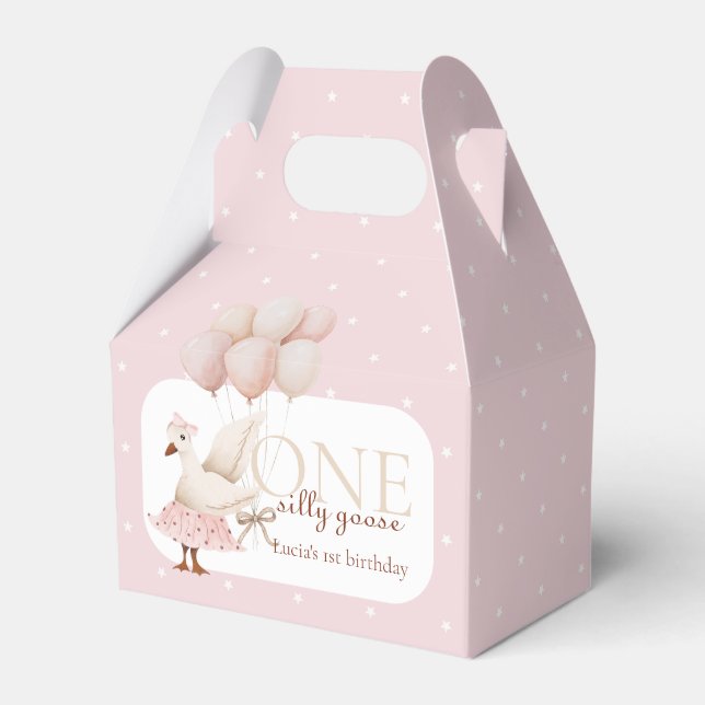 One Silly Goose Pink Pastel 1st Birthday  Favor Box (Front Side)