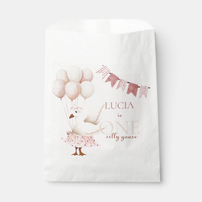 One Silly Goose Pink Pastel 1st Birthday Favour Bag (Front)