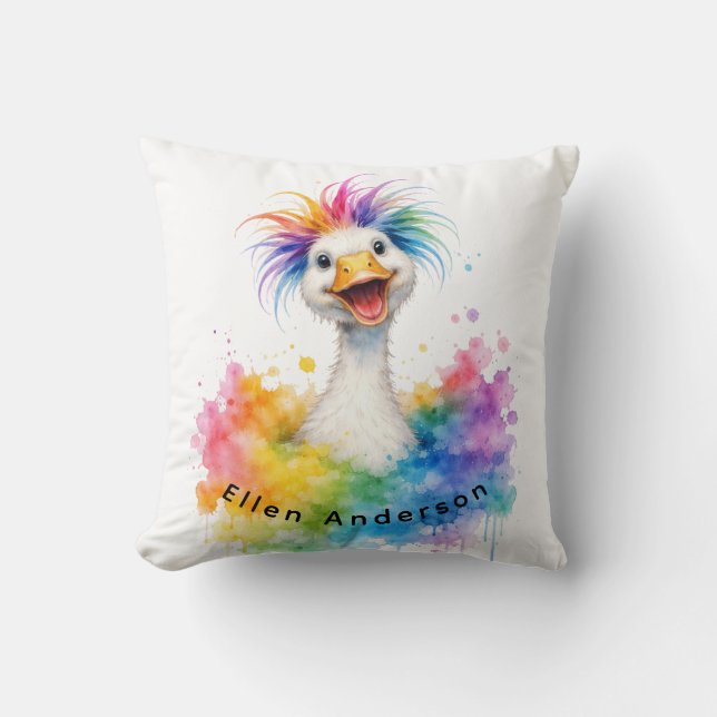 One Silly Goose Rainbow Baby Shower Gift Throw Pillow (Front)