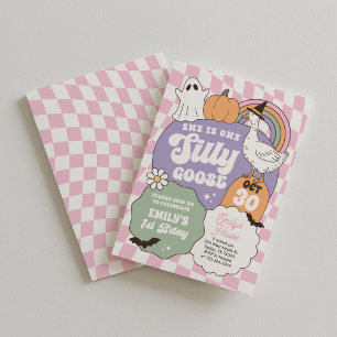 One Silly Goose Retro Halloween 1st Birthday Invitation