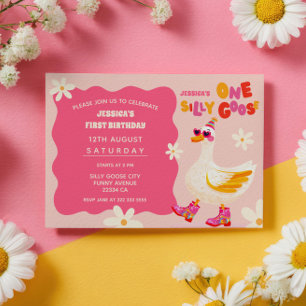 One Silly Goose Retro Pink Summer Kids' Birthday  Invitation