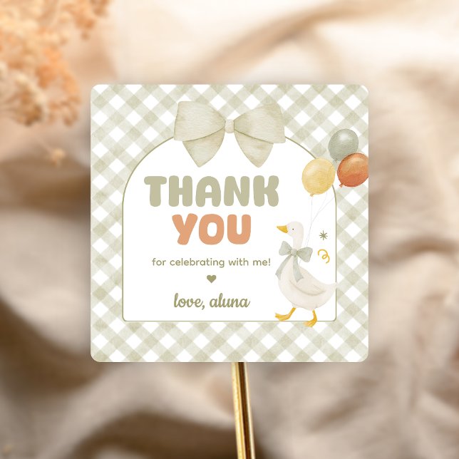 One Silly Goose Spring Birthday Square Sticker (One Silly Goose Birthday Party Sticker)