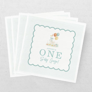 One Silly Goose Teal Blue Boys 1st Birthday Napkin