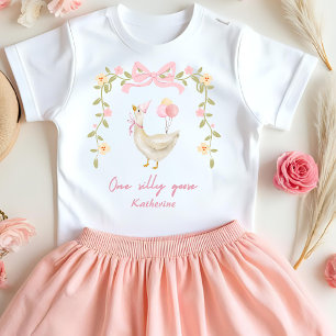 One Silly Goose Vintage Pink Duck 1st Birthday Baby T-Shirt