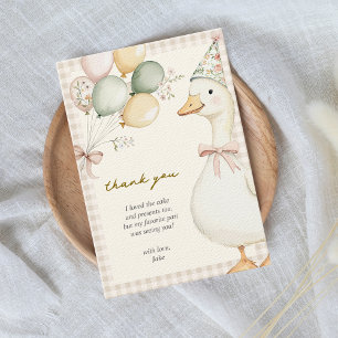 One Silly Goose Watercolor Gingham 1st Birthday Thank You Card