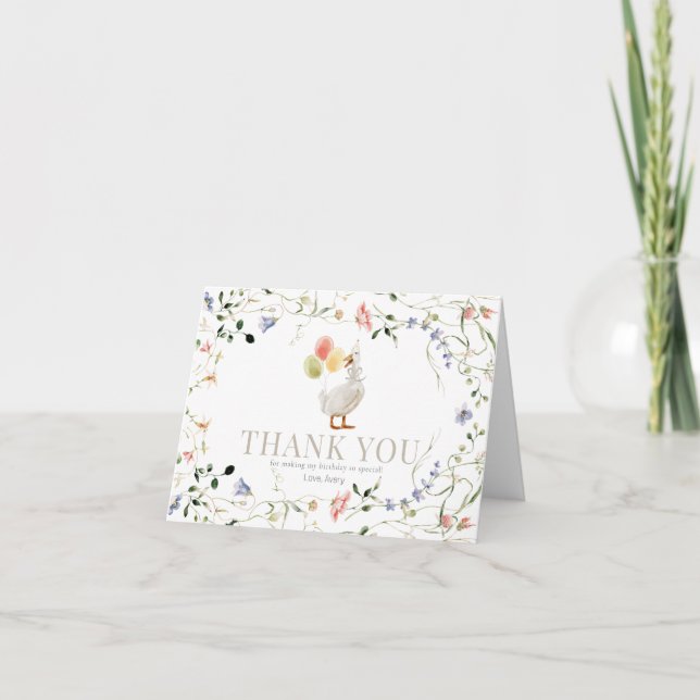 One Silly Goose Wildflower Floral 1st Birthday Thank You Card (Front)