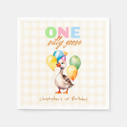 One Silly Goose Yellow Gender Neutral Gingham Napkin