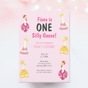 One Silly Porch Goose Girls First Birthday Invitation