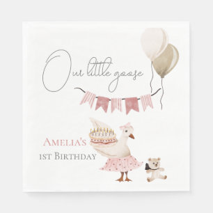 One Silly Vintage Birthday Goose Watercolor Napkin