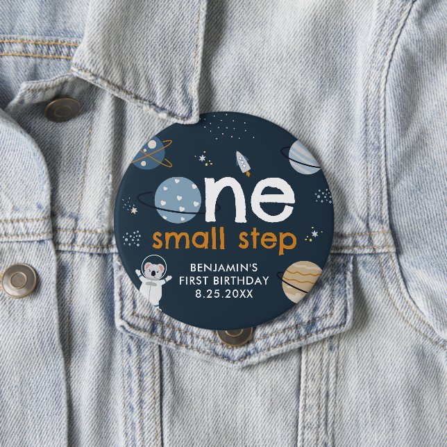 One Small Step Outer Space First Birthday Button (In Situ)
