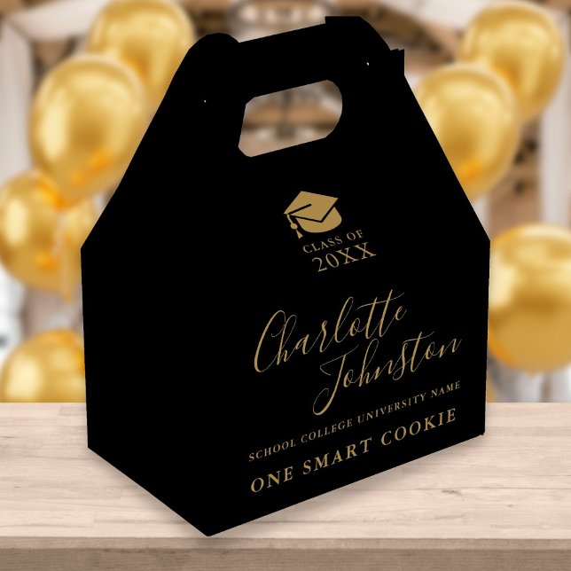One Smart Cookie Black And Gold Graduation Party Favor Box (Creator Uploaded)