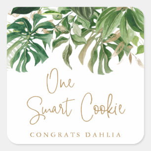 One Smart Cookie Gold Greenery Tropical Graduation Square Sticker