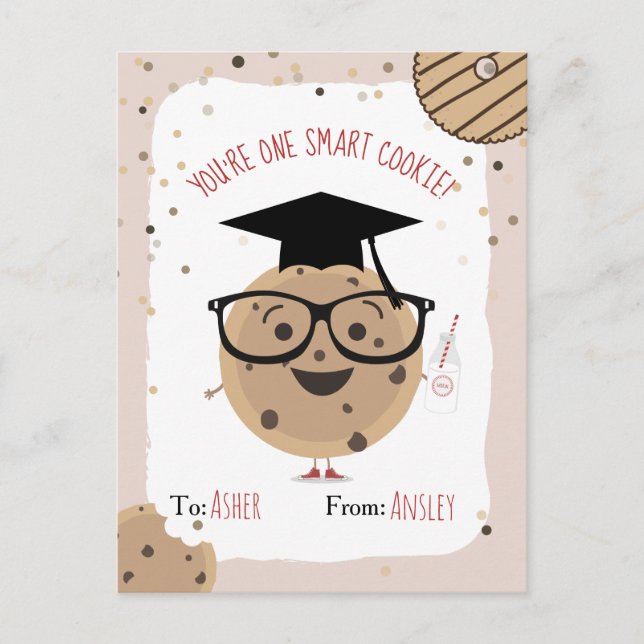 One Smart Cookie & Milk Kids Classroom Valentine   Postcard (Front)