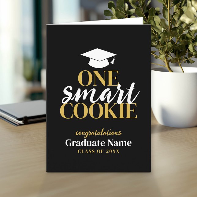 One Smart Cookie - Modern Black Gold Graduation Card (Custom Graduation Greeting Card - Add the Graduate's Name)