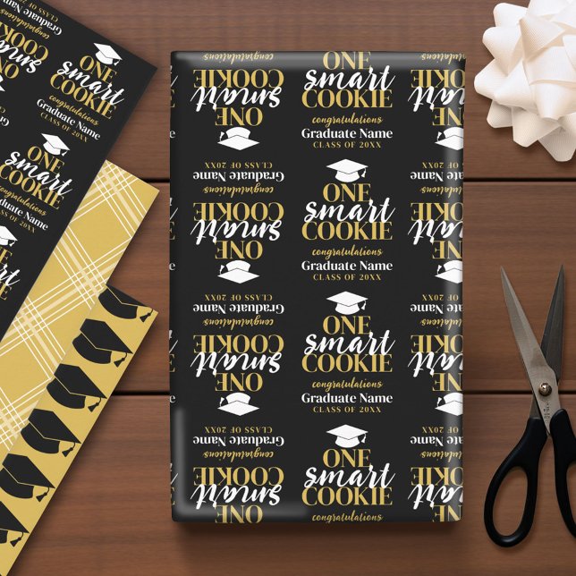 One Smart Cookie - Modern Black Gold Graduation Wrapping Paper Sheet (Custom Graduation Wrapping Paper)