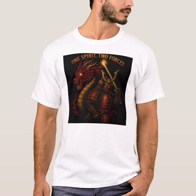One Spirit, Two Forces | Samurai & Dragon T-Shirt (Front)